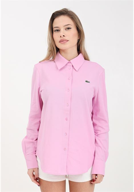 Camicia da donna rosa con patch logo coccodrillo LACOSTE | Camicie | CF9459IXV
