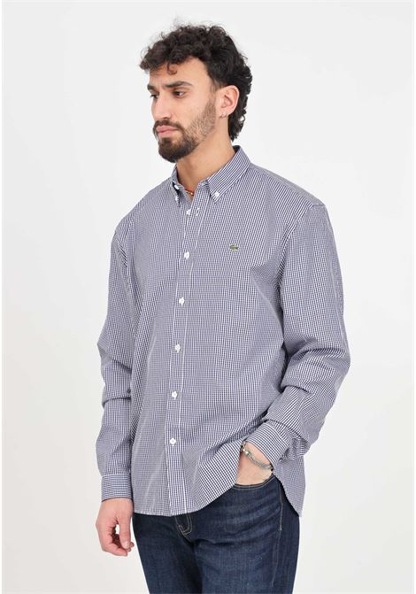 Blue and white checked men's shirt with logo patch LACOSTE | CH2932522