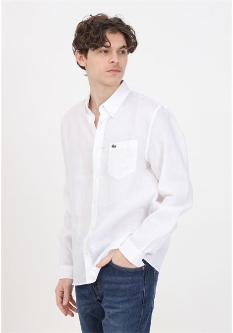 Camicia da uomo bianca in lino LACOSTE | Camicie | CH5692001