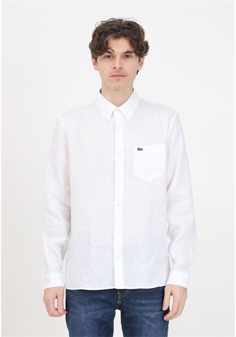 Camicia da uomo bianca in lino LACOSTE | CH5692001