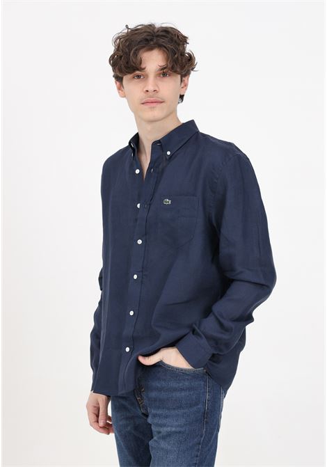 Camicia da uomo blu notte in lino LACOSTE | Camicie | CH5692166