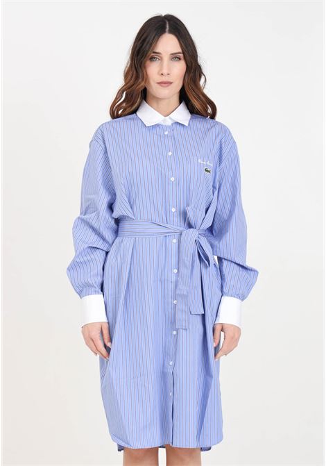 Blue and white striped women's shirt dress with belt LACOSTE | Dresses | EF6930IIY