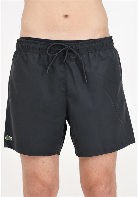 Shorts mare nero con patch logo coccodrillo LACOSTE | Beachwear | MH6270964
