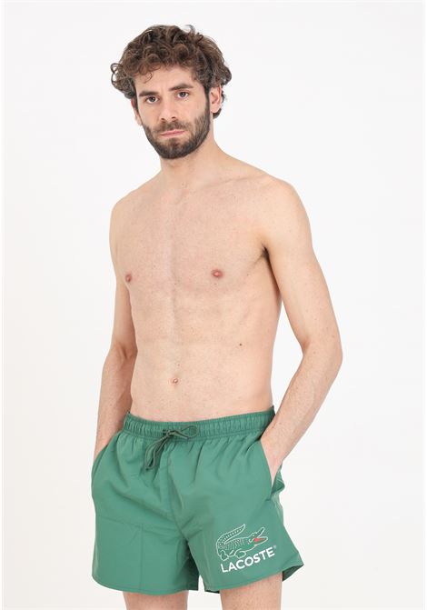 Green swim shorts with logo print on the front and logo patch LACOSTE | Beachwear | MH6912132