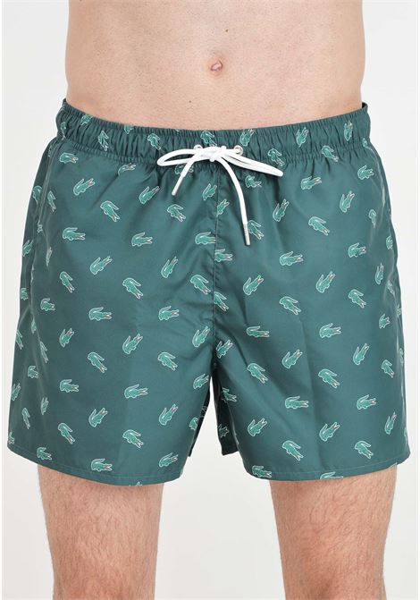 Green men's swim shorts with allover crocodile pattern LACOSTE | Beachwear | MH7188DCJ