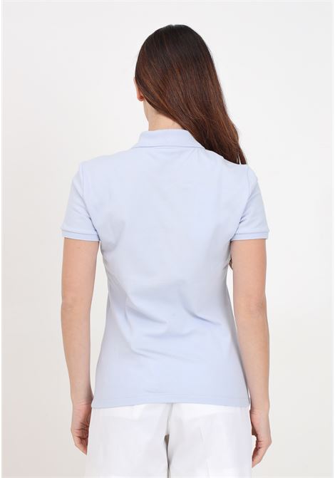 Polo donna azzurro chiaro a mezze maniche con patch logo LACOSTE | Polo | PF5462J2G