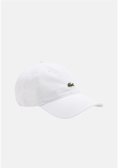 White beanie for men and women in cotton twill with crocodile logo patch LACOSTE | RK0491001