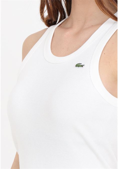 White ribbed women's tank top with crocodile logo patch LACOSTE | TF538870V
