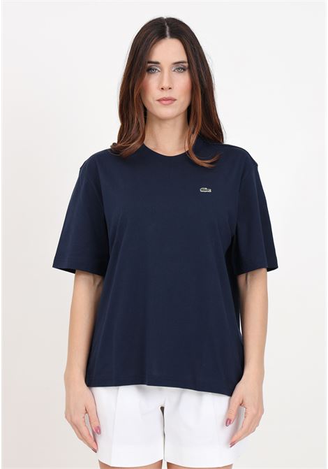 Navy blue women's t-shirt with logo patch LACOSTE | TF7215166