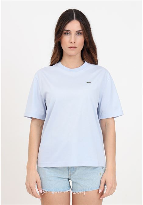 T-shirt donna celeste con patch logo LACOSTE | TF7215J2G