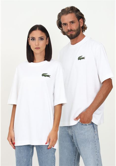 White casual t-shirt for men and women with crocodile patch LACOSTE | TH0062001