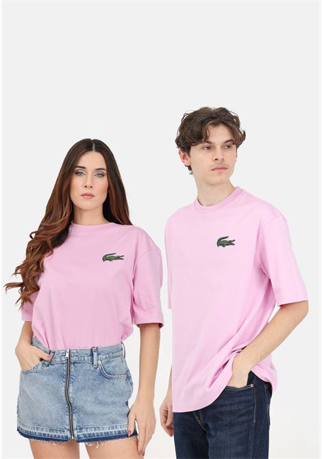 T-shirt rosa uomo donna con patch logo LACOSTE | TH0062IXV