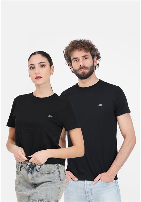 T-shirt nera donna uomo con patch logo LACOSTE | T-shirt | TH6709031