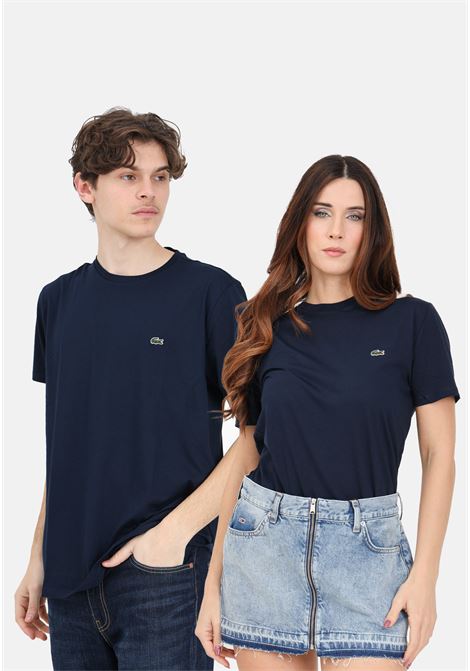 T-shirt blu notte donna uomo con patch logo LACOSTE | T-shirt | TH6709166
