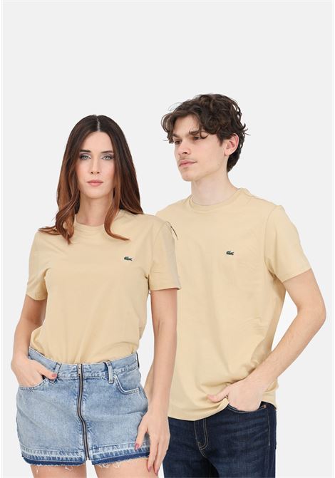 T-shirt beige donna uomo con patch logo LACOSTE | TH6709IXQ