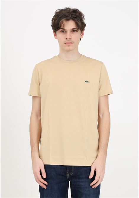 Beige women's and men's t-shirt with logo patch LACOSTE | TH6709IXQ