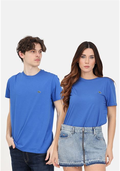 Blue women's men's t-shirt with logo patch LACOSTE | TH6709IXW