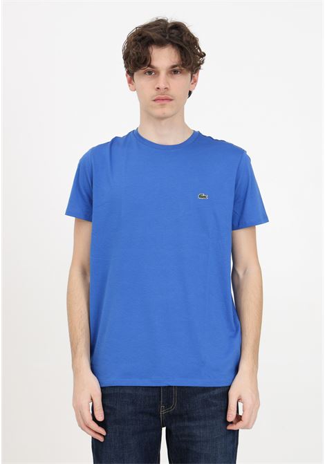T-shirt blu donna uomo con patch logo LACOSTE | TH6709IXW