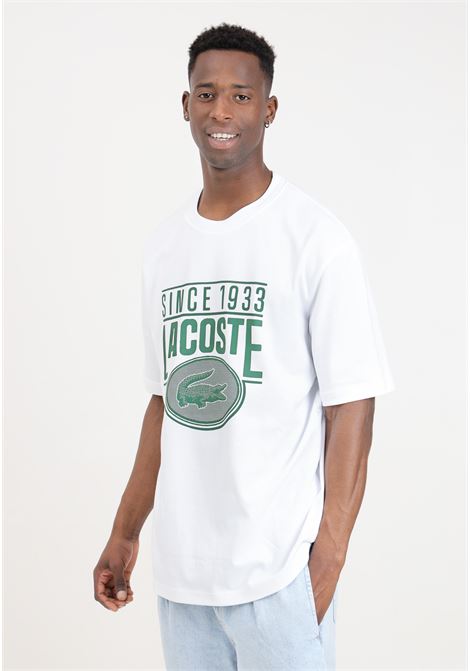 White men's t-shirt with green print on the front LACOSTE | T-shirt | TH7315001