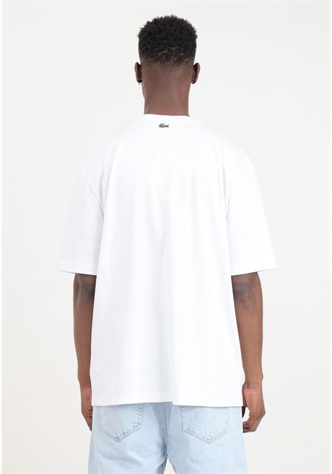 T-shirt da uomo bianca con stampa in verde sul davanti LACOSTE | TH7315001