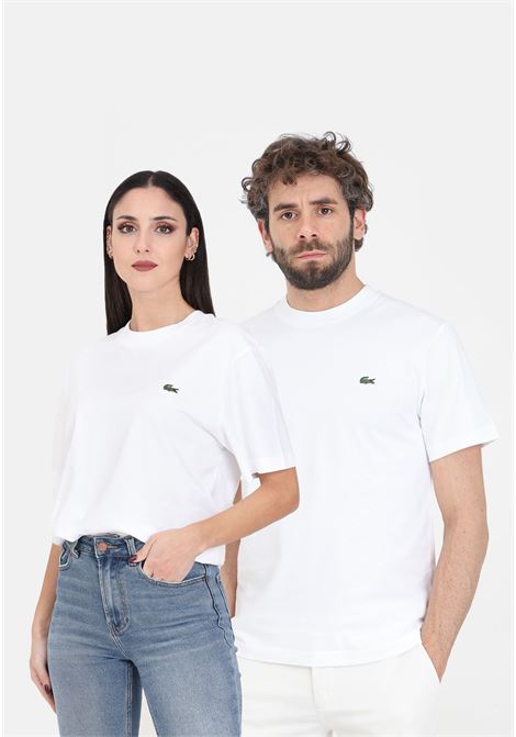 White men's and women's t-shirt with crocodile logo patch LACOSTE | TH7318001