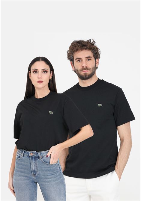 T-shirt uomo donna nera patch logo coccodrillo LACOSTE | TH7318031