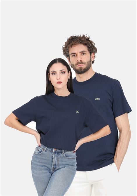 Blue men's and women's t-shirt with crocodile logo patch LACOSTE | TH7318166