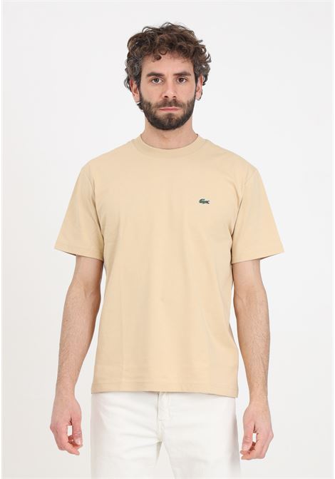 Men's and women's beige t-shirt with crocodile logo patch LACOSTE | T-shirt | TH7318IXQ