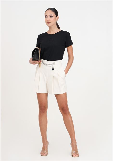 Shorts da donna color mascarpone con applicazione in metallo sul davanti LAUREN RALPH LAUREN | Shorts | 200932961001MASCARPONE CREAM
