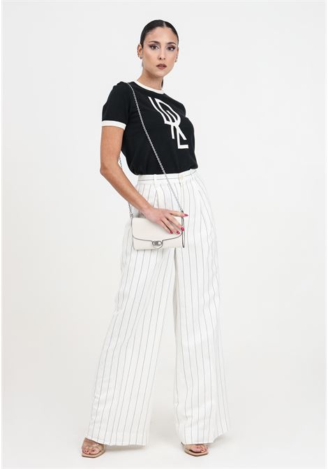 Mascarpone and black vertical striped women's trousers LAUREN RALPH LAUREN | Pants | 200941169001MASCARPONE CREAM/BLACK
