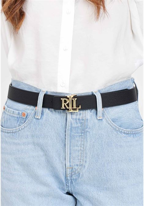 Cintura da donna nera e marrone reversibile con placca logata metallo LAUREN RALPH LAUREN | Cinture | 412912039001BLACK/LAUREN TAN