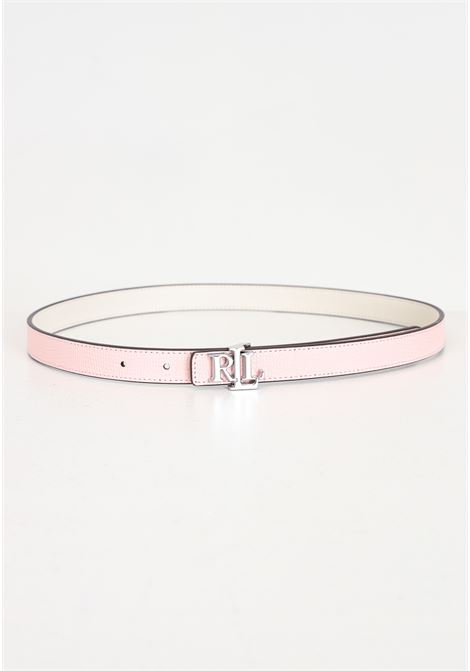 Reversible pink and white women's belt with metal logo plate LAUREN RALPH LAUREN | 412935629001TEA ROSE/SOFT WHITE