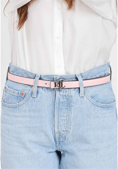 Reversible pink and white women's belt with metal logo plate LAUREN RALPH LAUREN | 412935629001TEA ROSE/SOFT WHITE