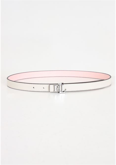 Reversible pink and white women's belt with metal logo plate LAUREN RALPH LAUREN | Belts | 412935629001TEA ROSE/SOFT WHITE