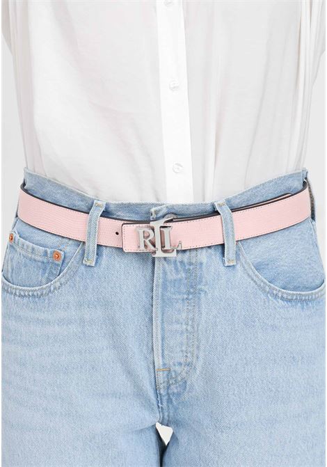 Reversible pink and white women's belt with metal logo plate LAUREN RALPH LAUREN | 412935630001TEA ROSE/SOFT WHITE