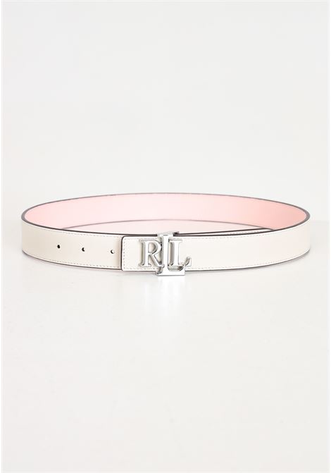 Reversible pink and white women's belt with metal logo plate LAUREN RALPH LAUREN | Belts | 412935630001TEA ROSE/SOFT WHITE