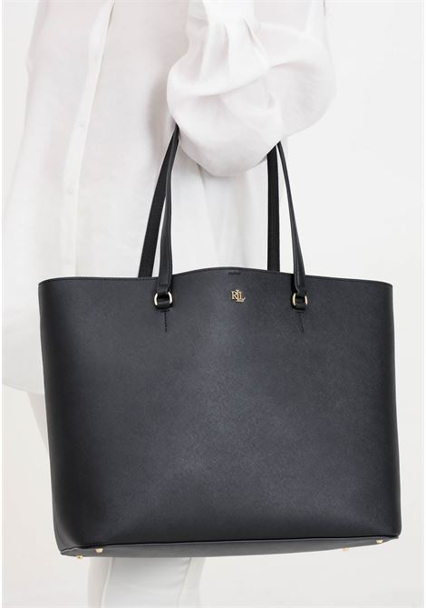 Black women's bag with golden metal logo lettering LAUREN RALPH LAUREN | 431911655001BLACK