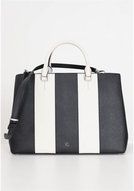 Black and white women's bag with silver metal logo plate LAUREN RALPH LAUREN | Bags | 431934897001BLACK/SOFT WHITE STRIPE