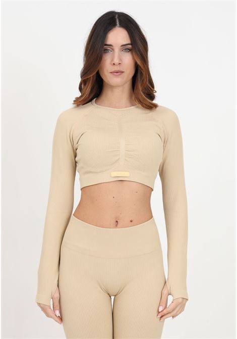 Women's top with long-sleeved beige sand-coloured ribs LEGEA | Tops | MGLW22030081