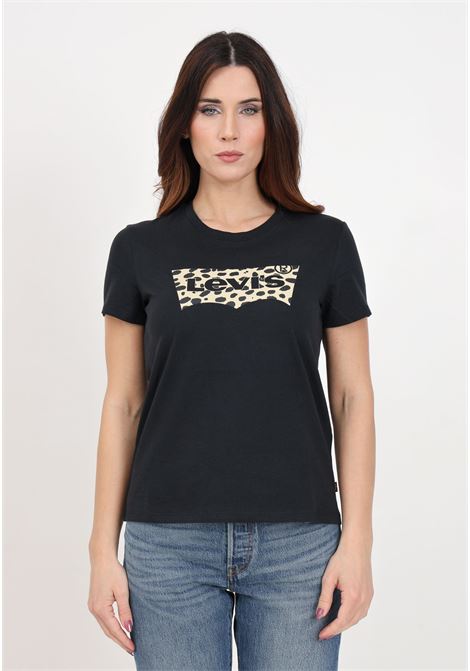 T-shirt da donna nera con logo batwing leopardato LEVI'S® | T-shirt | 17369-24372437