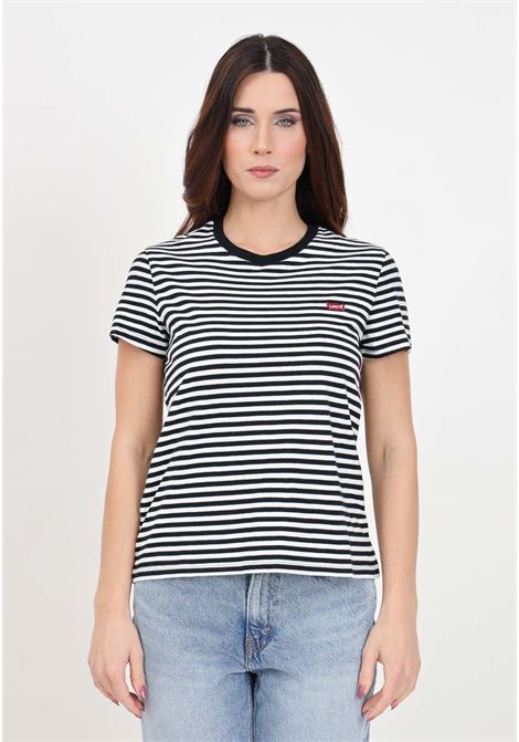 T-shirt da donna bianca e nera a strisce orizzontali logo housemark LEVI'S® | T-shirt | 39185-00870087