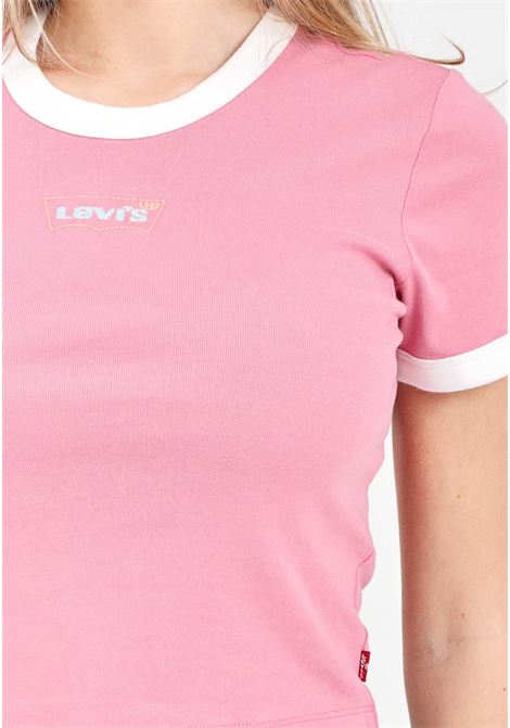 Pink women's t-shirt with color logo embroidery on the chest LEVI'S® | A3523-00650065