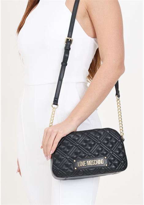 Quilted black women's bag with golden metal lettering chain shoulder strap LOVE MOSCHINO | JC4013PP1ILA0000