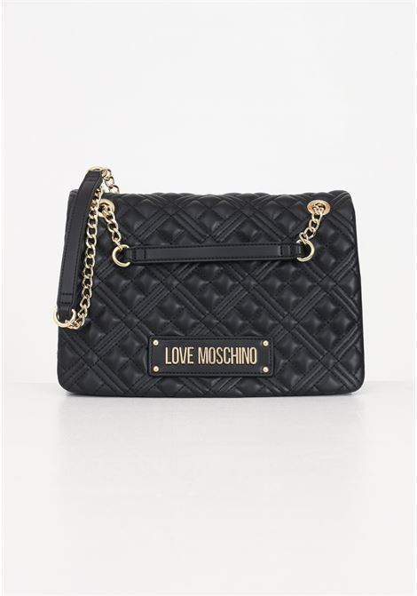 Quilted black women's bag with golden metal lettering chain shoulder strap LOVE MOSCHINO | JC4014PP1ILA0000
