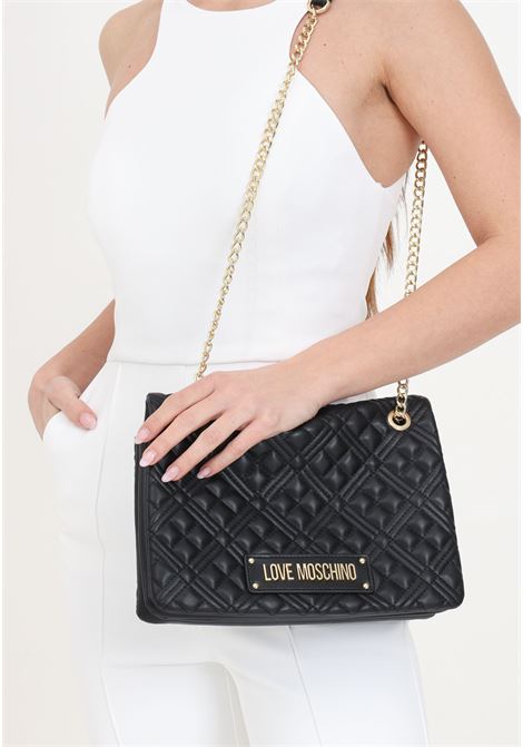 Quilted black women's bag with golden metal lettering chain shoulder strap LOVE MOSCHINO | JC4014PP1ILA0000