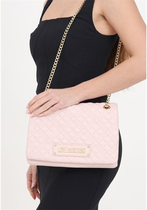 Quilted powder pink women's bag with golden metal lettering chain shoulder strap LOVE MOSCHINO | Bags | JC4014PP1ILA0601