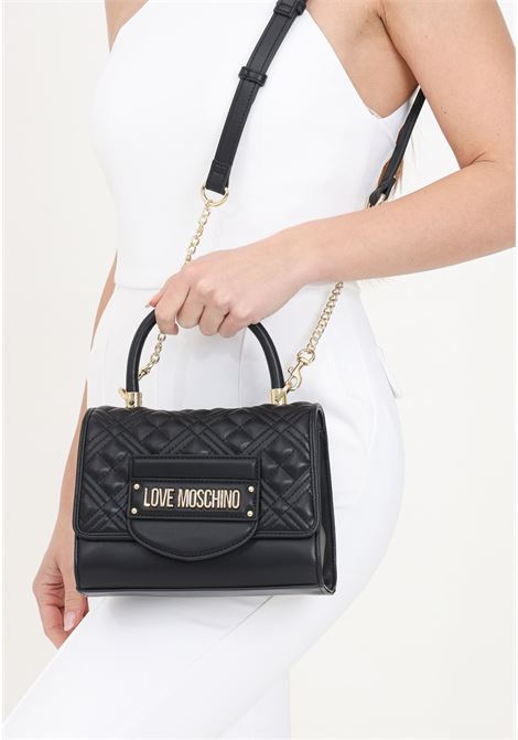 QUILTED women's black handbag with golden metal lettering LOVE MOSCHINO | JC4055PP1ILA0000