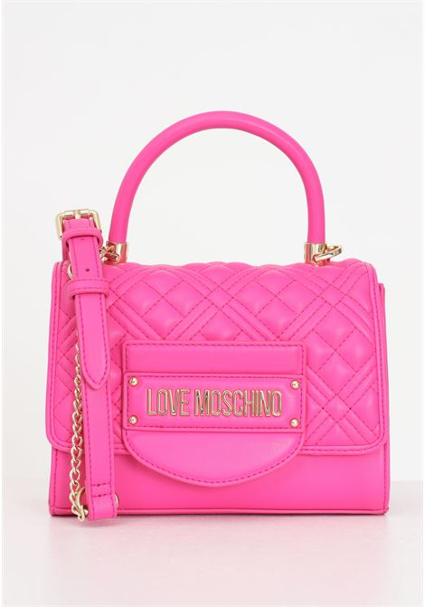 QUILTED women's fuchsia bag by hand with golden metal lettering LOVE MOSCHINO | Bags | JC4055PP1ILA0615
