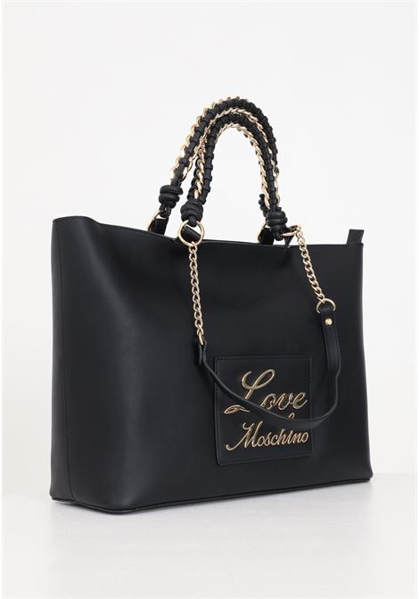 Black women's shoeper with braided handles and lettering logo LOVE MOSCHINO | Bags | JC4119PP1ILM0000