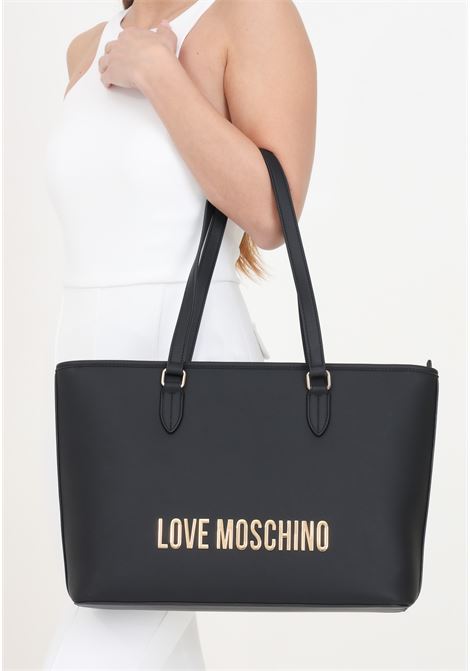 Eco-friendly black women's shopper with logo lettering LOVE MOSCHINO | JC4190PP1IKD0000